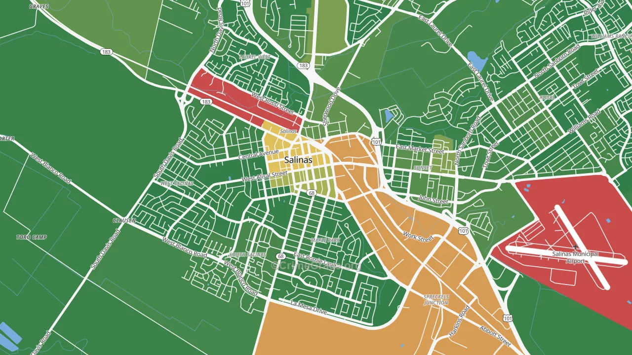 Downtown Salinas, Salinas, CA Map of Vehicle Theft Rates