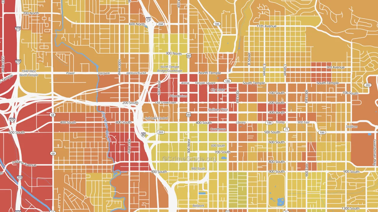 Downtown, Salt Lake City, UT Map of Vehicle Theft Rates