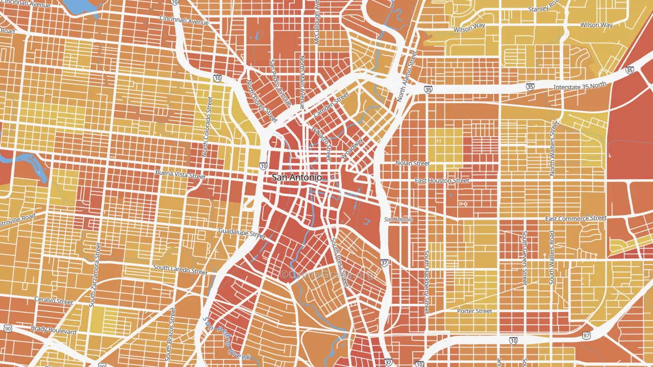 Downtown San Antonio, San Antonio, TX Map of Vehicle Theft Rates
