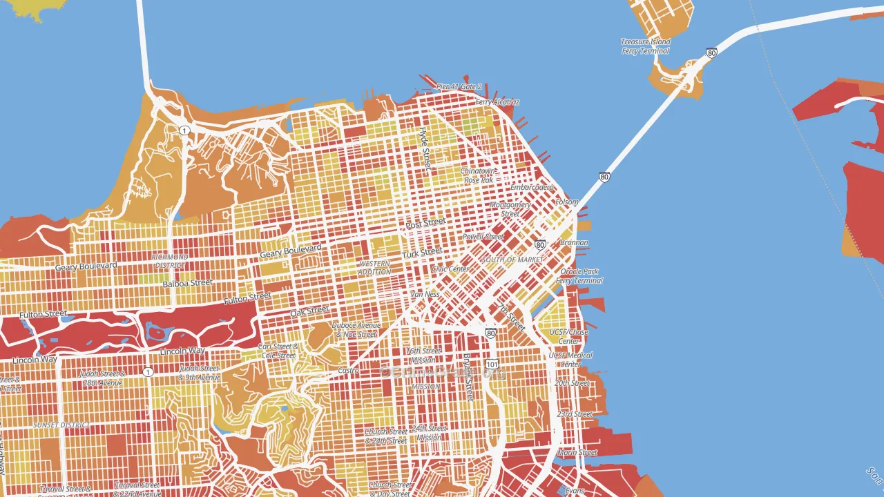 Downtown San Francisco, San Francisco, CA Map of Vehicle Theft Rates