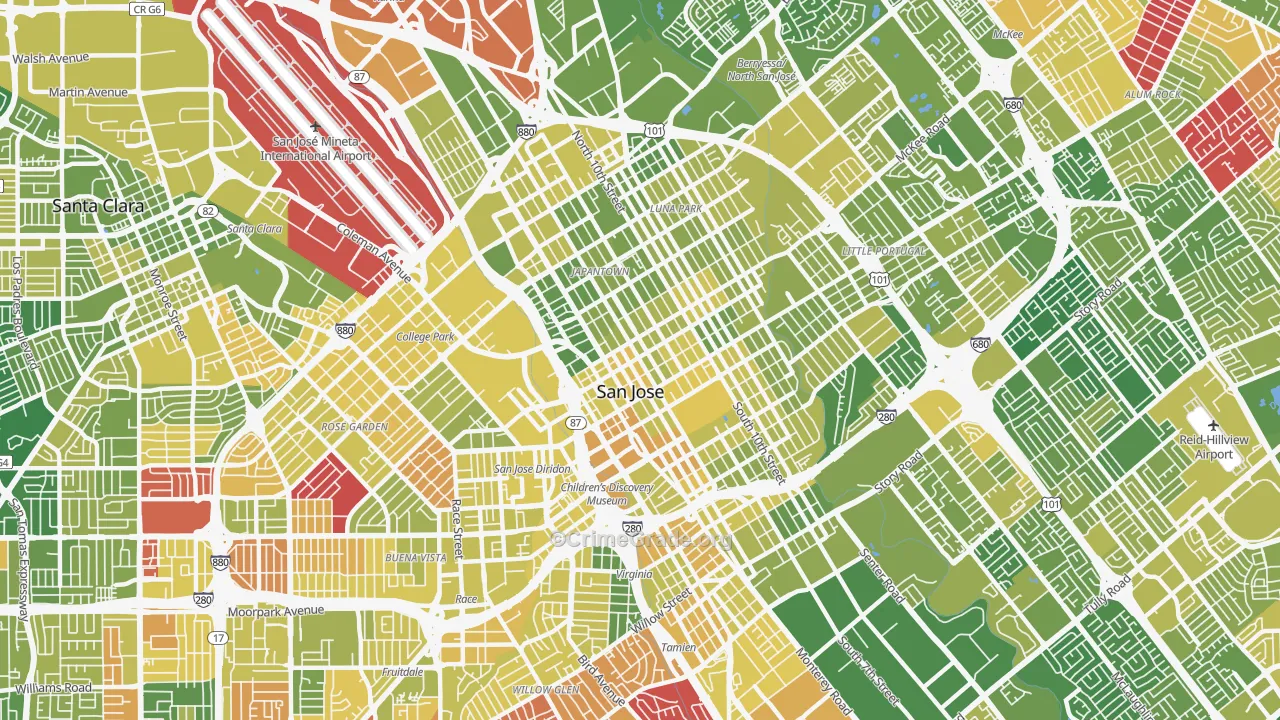 Downtown San Jose, San Jose, CA Map of Vehicle Theft Rates