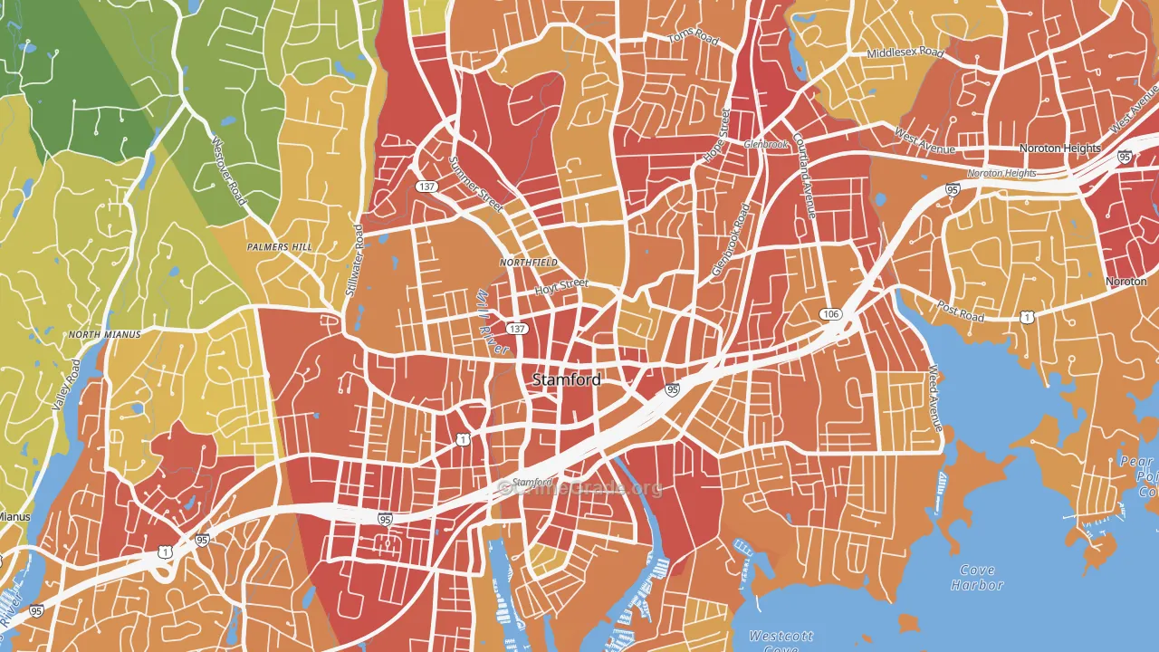 Downtown Stamford, Stamford, CT Map of Vehicle Theft Rates