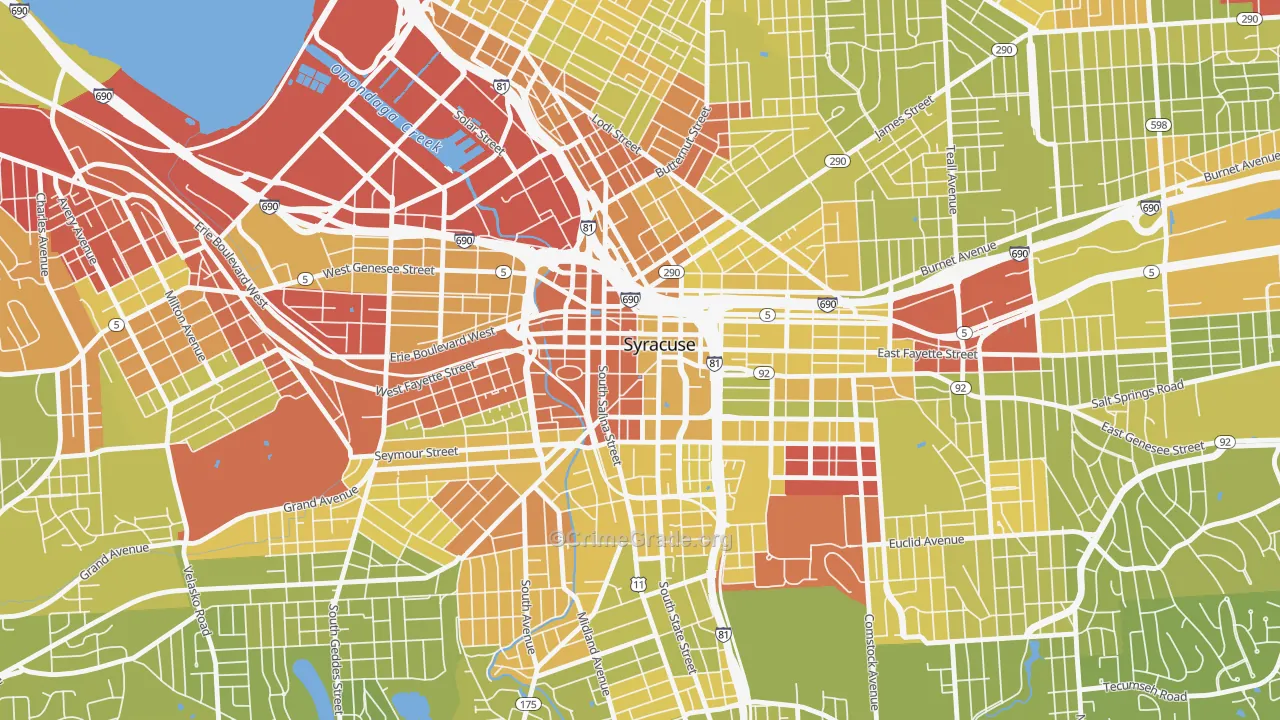 Downtown Syracuse, Syracuse, NY Map of Vehicle Theft Rates
