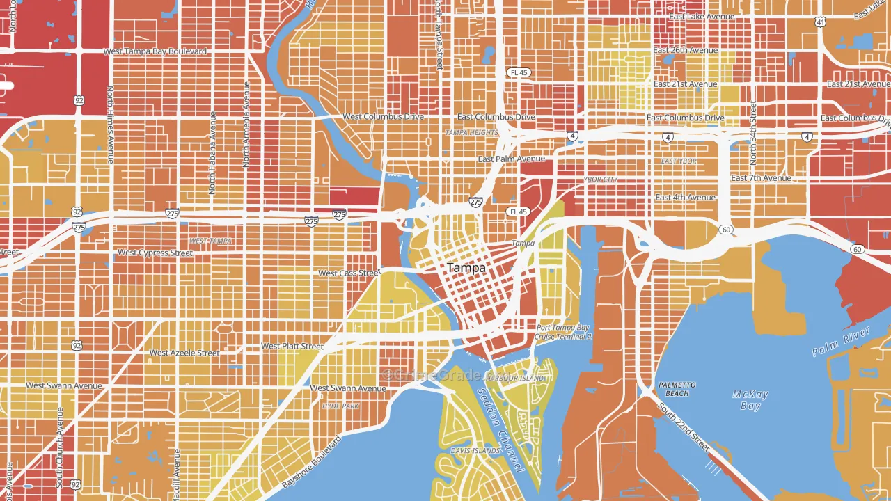 Downtown Tampa, Tampa, FL Map of Vehicle Theft Rates