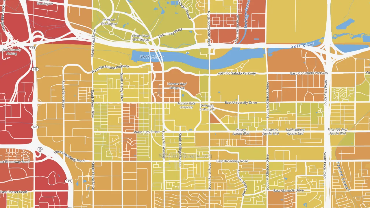 Downtown Tempe, Tempe, AZ Map of Vehicle Theft Rates