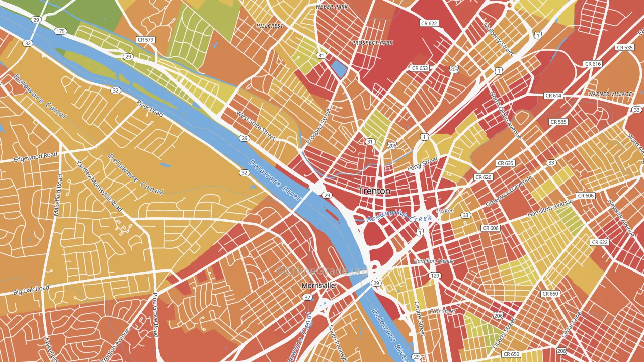 Downtown Trenton, Trenton, NJ Map of Vehicle Theft Rates