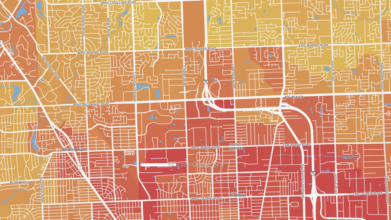 Downtown Troy, Troy, MI Map of Vehicle Theft Rates