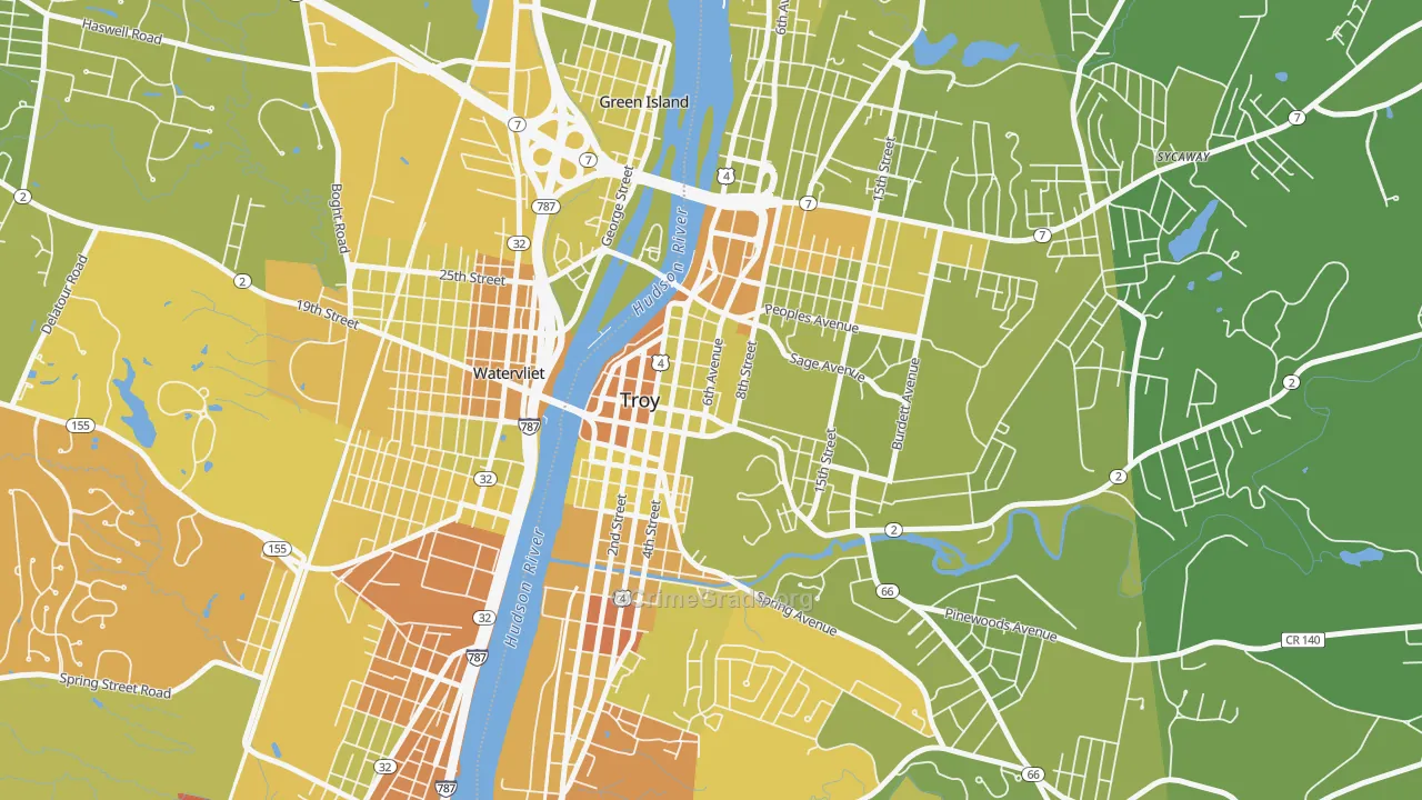 Downtown Troy, Troy, NY Map of Vehicle Theft Rates