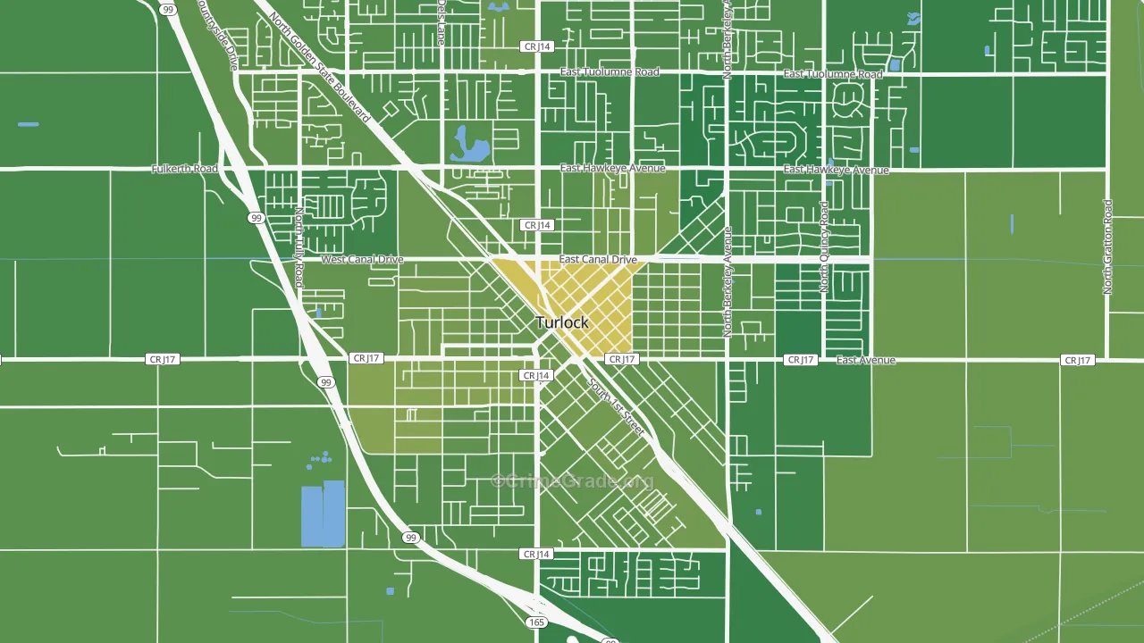Downtown Turlock, Turlock, CA Map of Vehicle Theft Rates