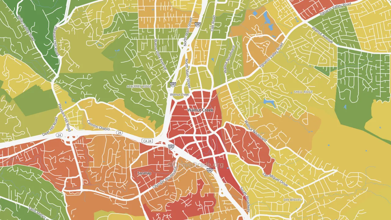 Downtown Walnut Creek, Walnut Creek, CA Map of Vehicle Theft Rates