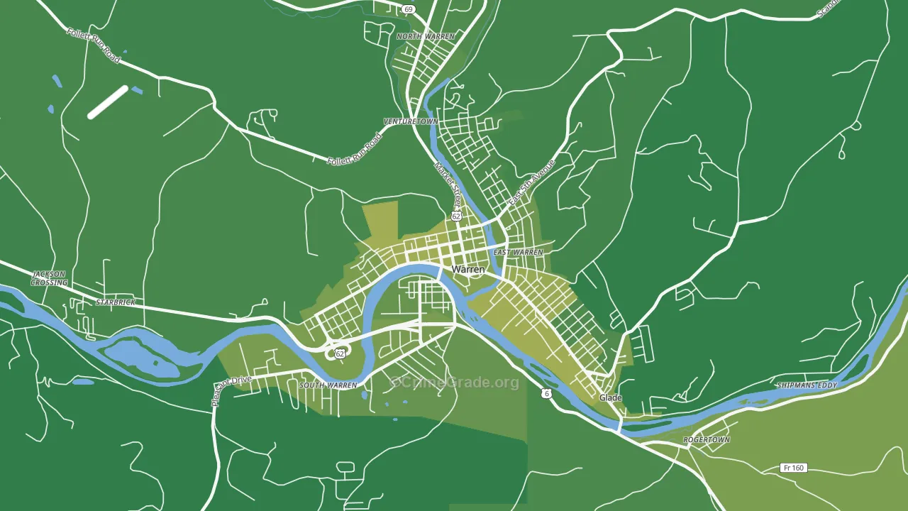 Downtown Warren, Warren, PA Map of Vehicle Theft Rates