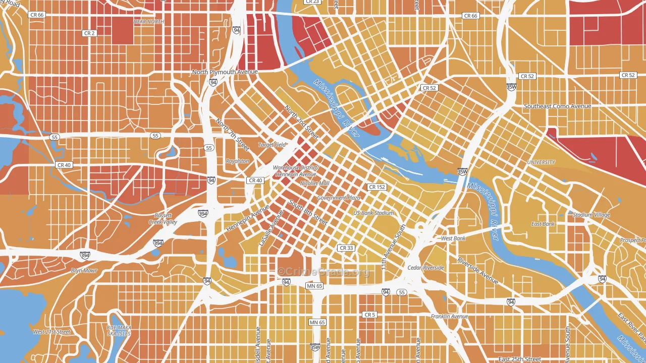 Downtown West, Minneapolis, MN Map of Vehicle Theft Rates