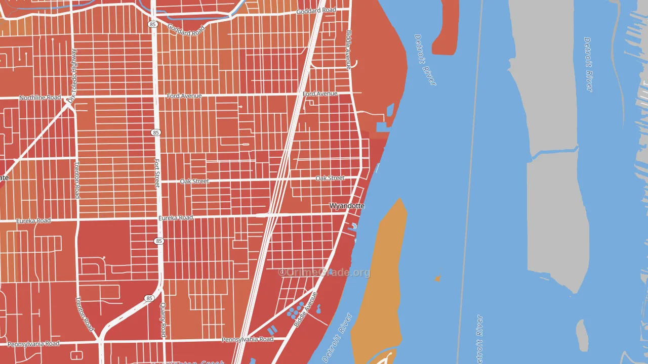 Downtown Wyandotte, Wyandotte, MI Map of Vehicle Theft Rates