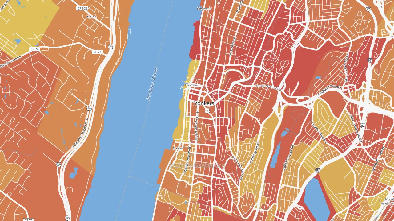 Downtown Yonkers, Yonkers, NY Map of Vehicle Theft Rates