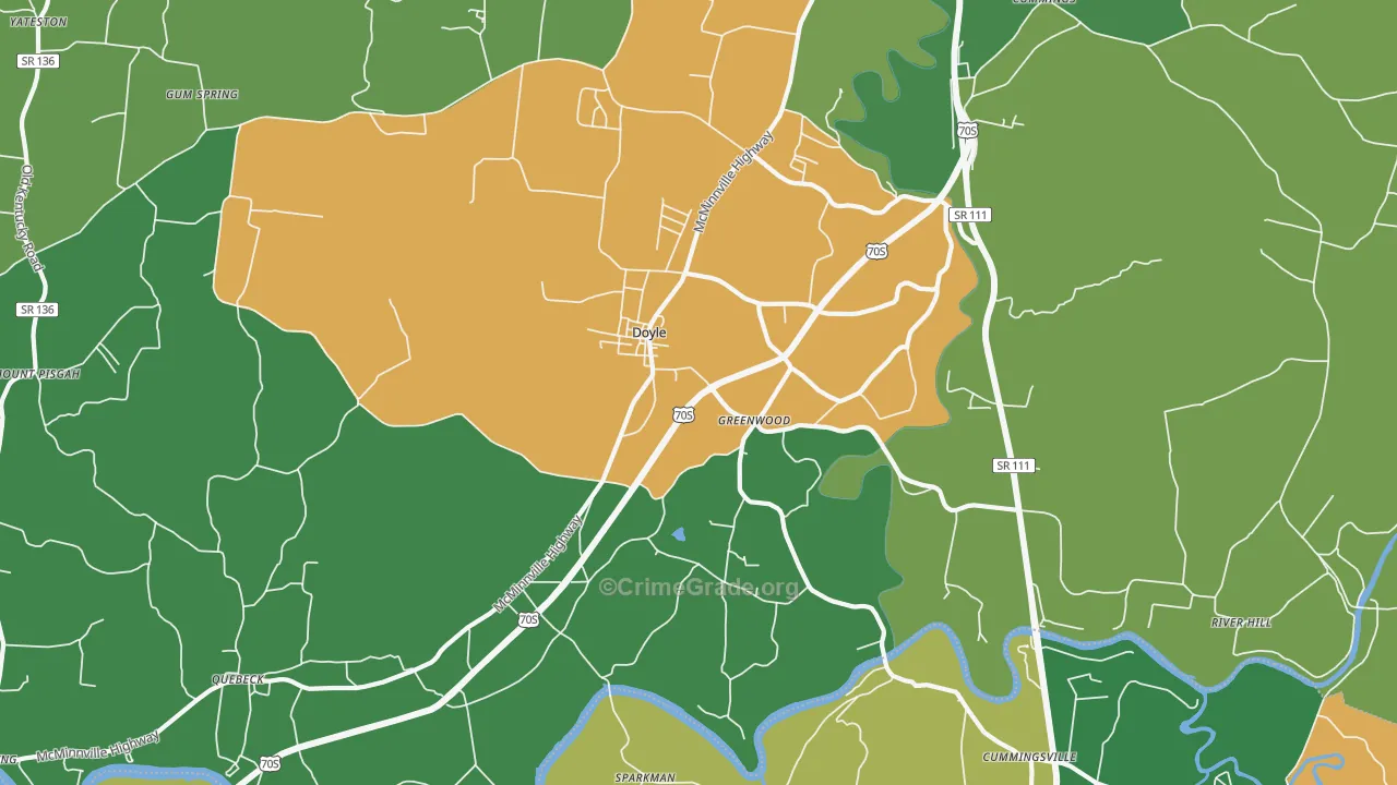 Doyle, TN Map of Vehicle Theft Rates