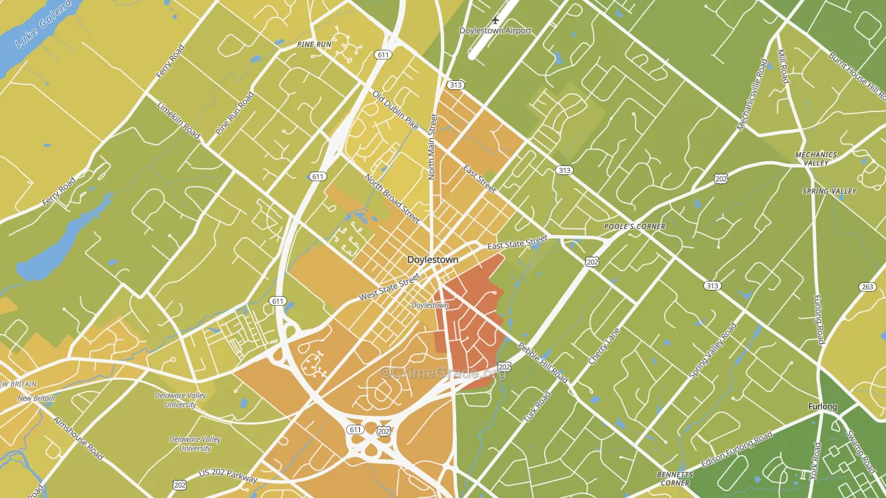 Doylestown Historic District, Doylestown, PA Map of Vehicle Theft Rates