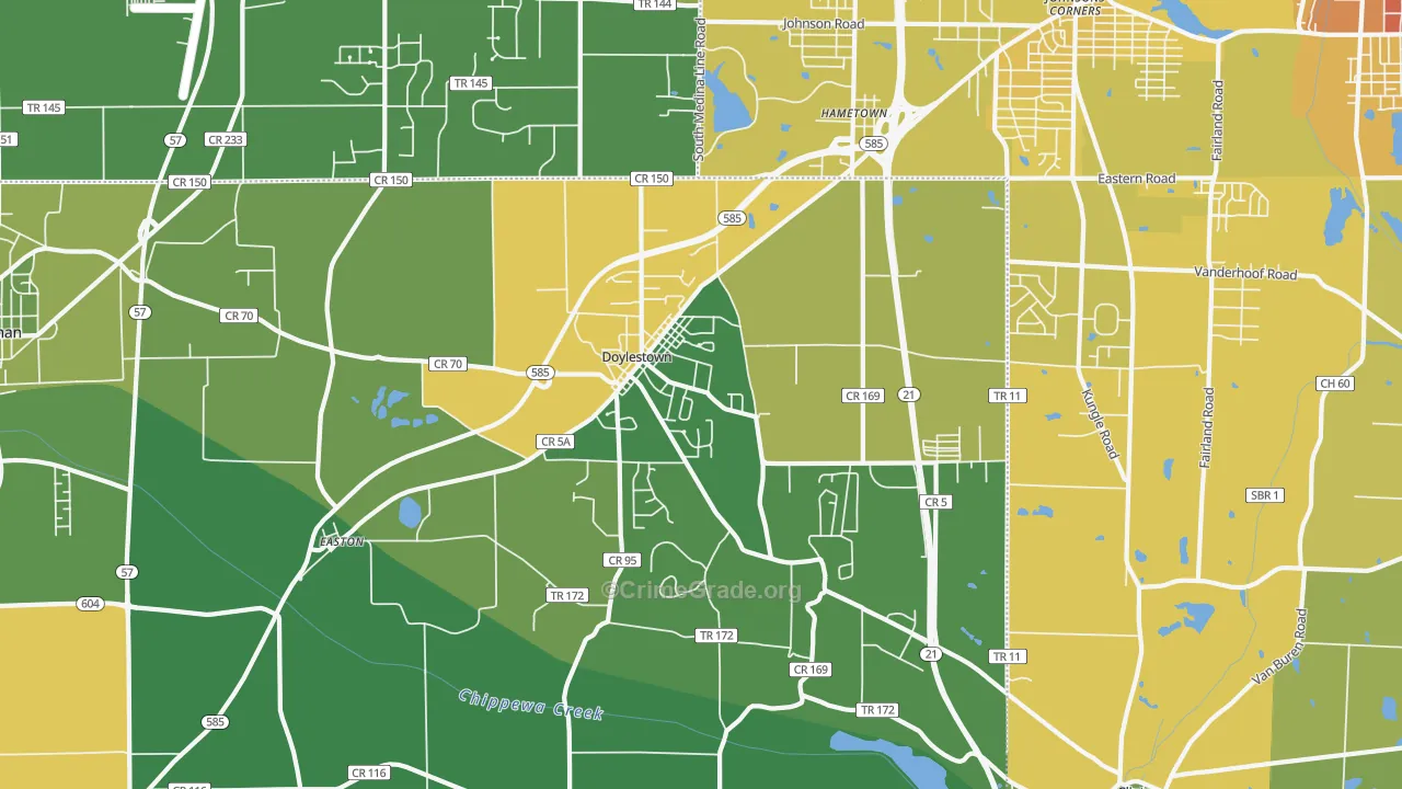 Doylestown, OH Map of Vehicle Theft Rates