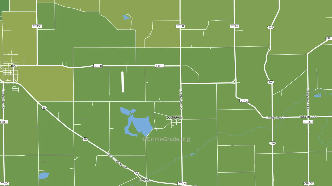 Doylestown, WI Map of Vehicle Theft Rates