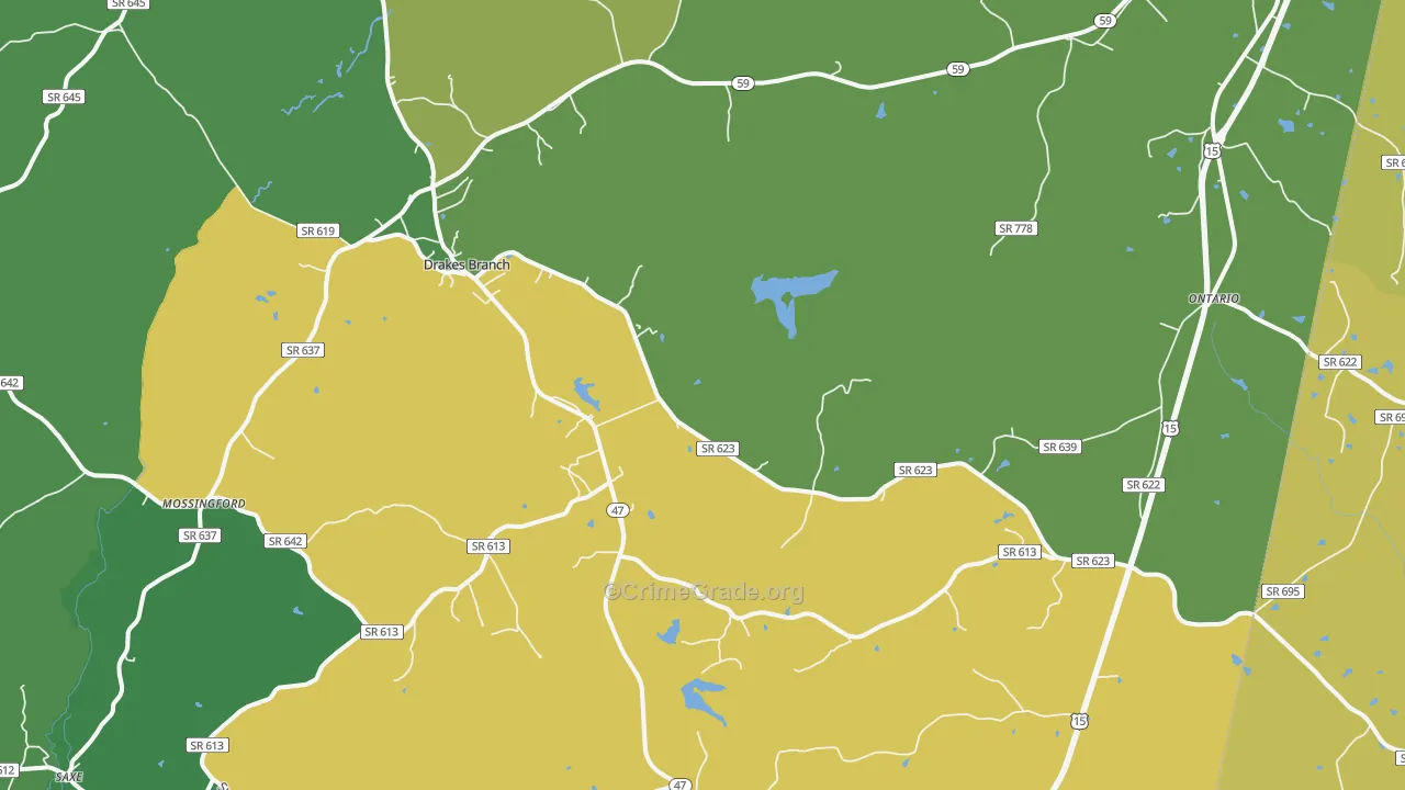 Drakes Branch, VA Map of Vehicle Theft Rates