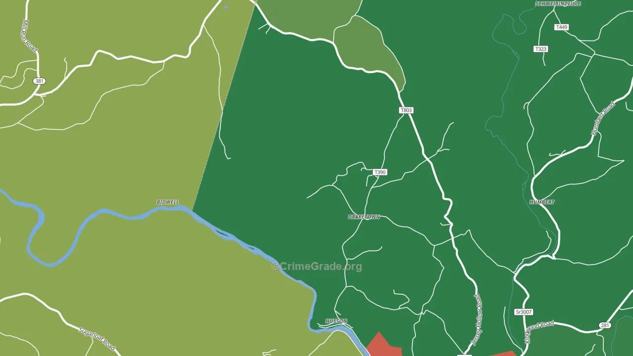 Draketown, PA Map of Vehicle Theft Rates