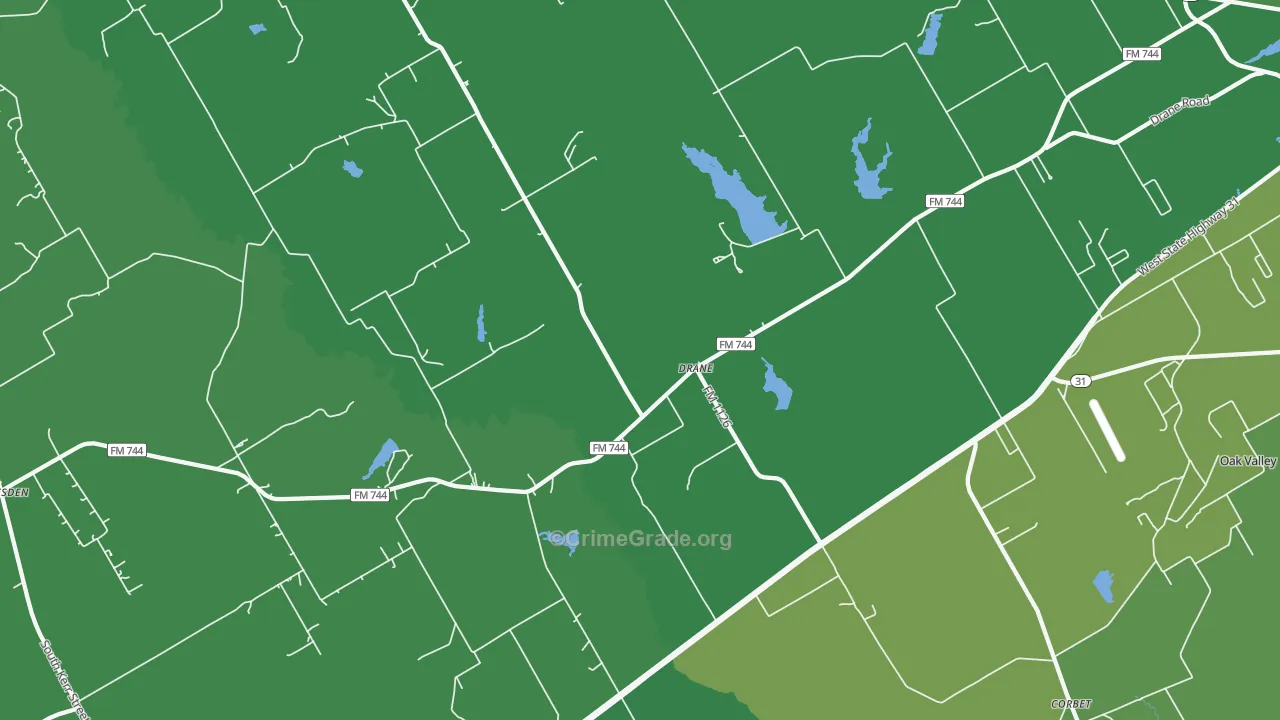 Drane, TX Map of Vehicle Theft Rates