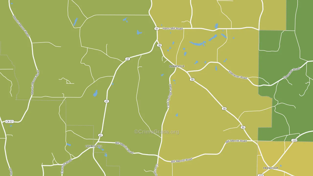 Draneville, GA Map of Vehicle Theft Rates