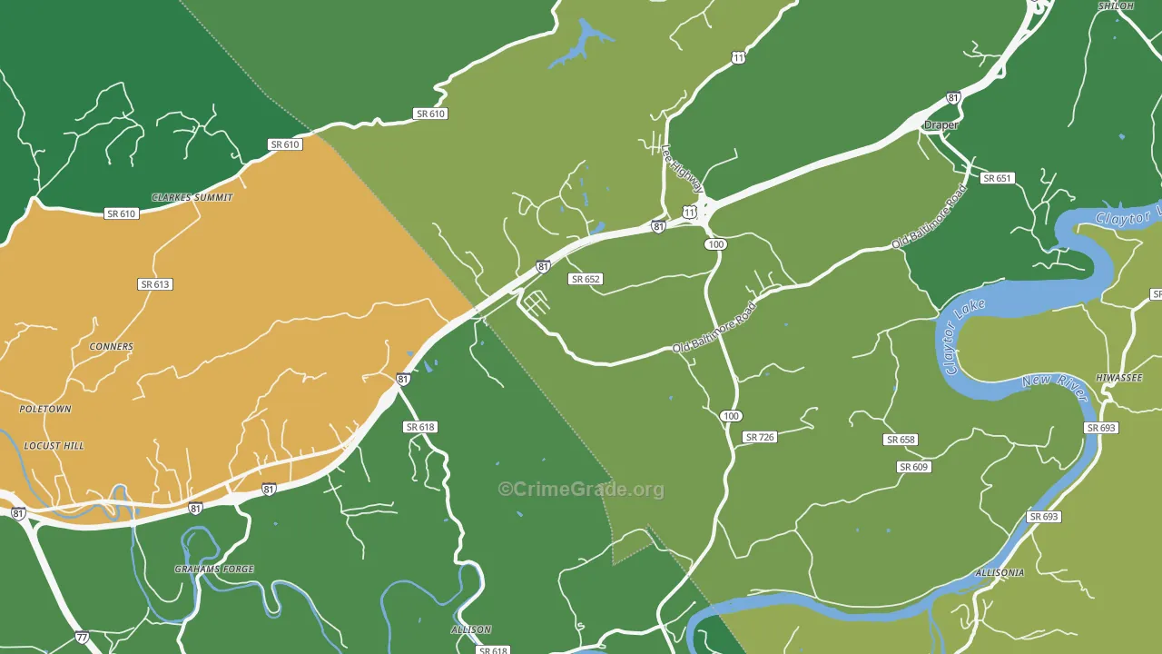 Draper, VA Map of Vehicle Theft Rates
