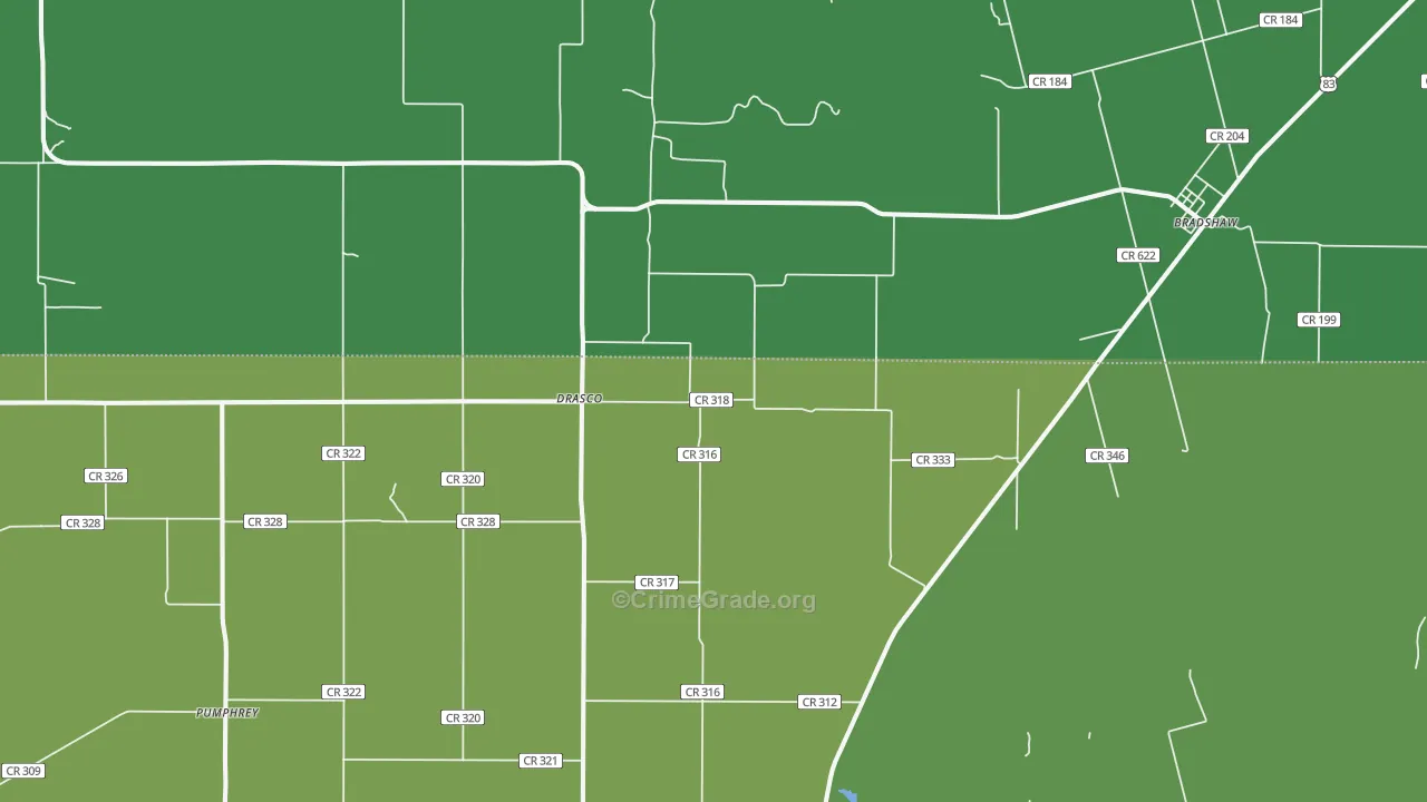 Drasco, TX Map of Vehicle Theft Rates
