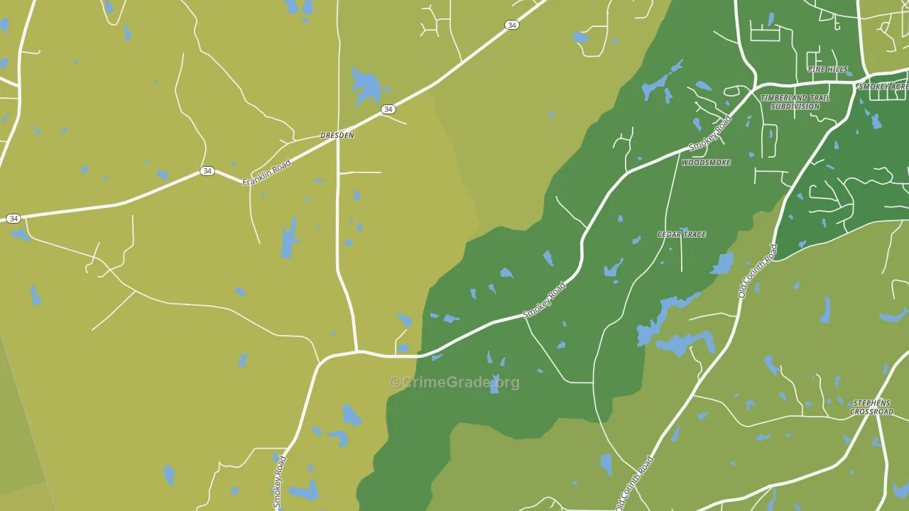Dresden, GA Map of Vehicle Theft Rates