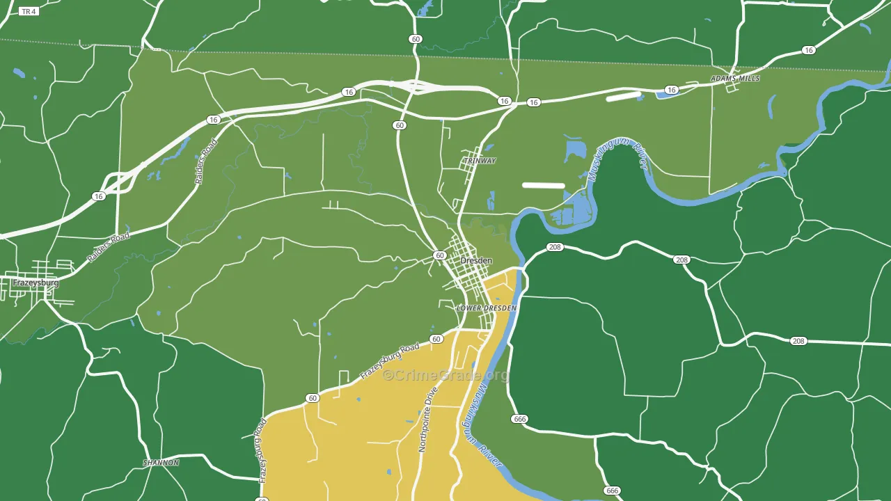 Dresden, OH Map of Vehicle Theft Rates