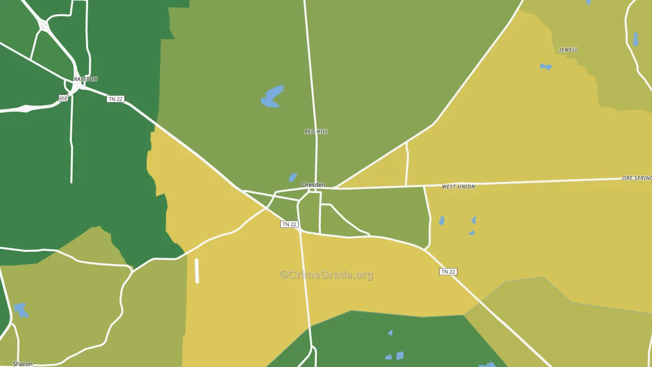 Dresden, TN Map of Vehicle Theft Rates