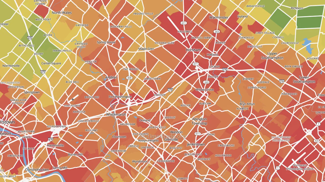 Dresher, PA Map of Vehicle Theft Rates