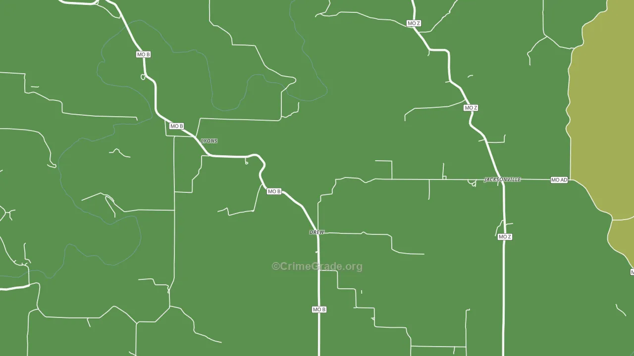 Drew, MO Map of Vehicle Theft Rates