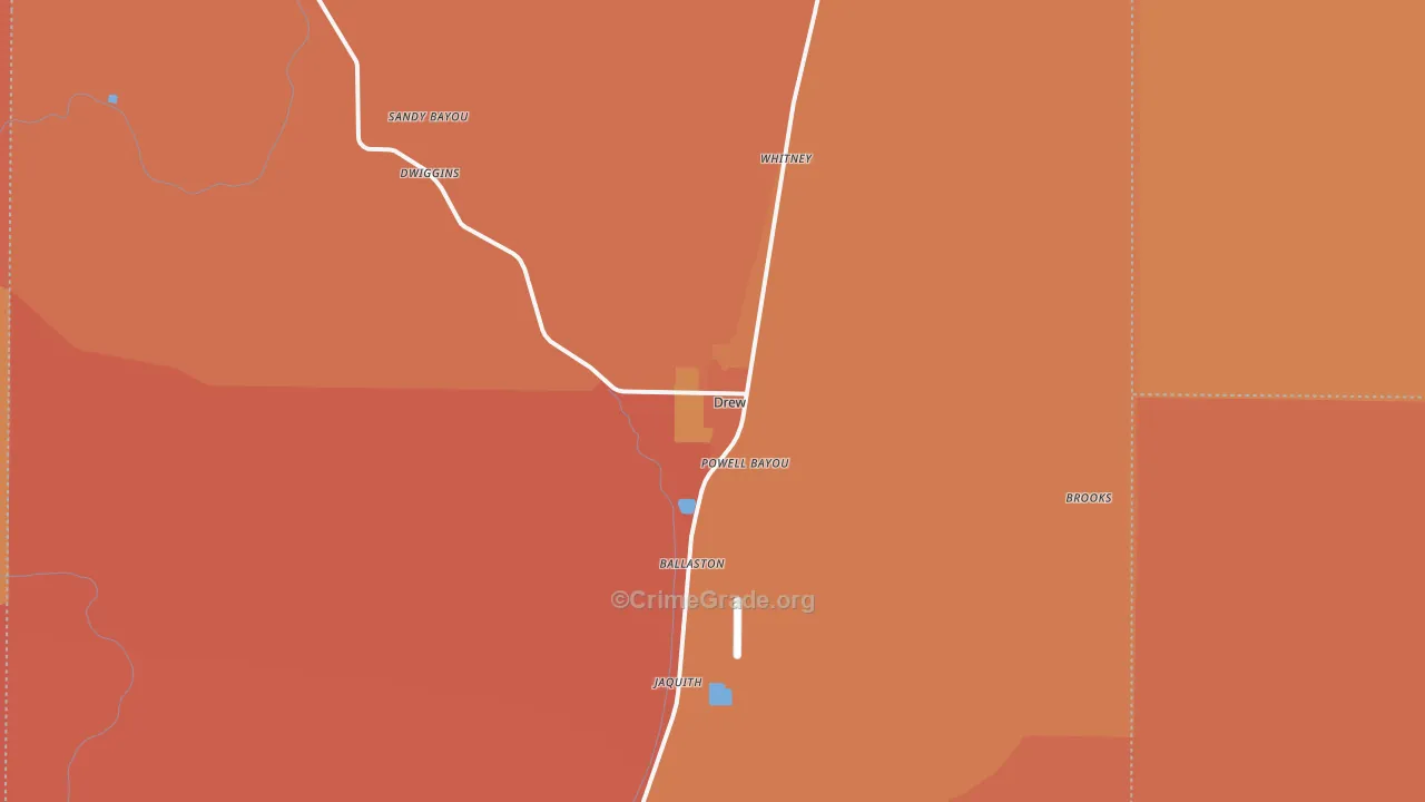 Drew, MS Map of Vehicle Theft Rates