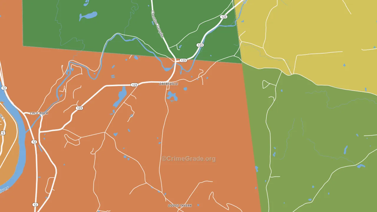 Drewsville, NH Map of Vehicle Theft Rates