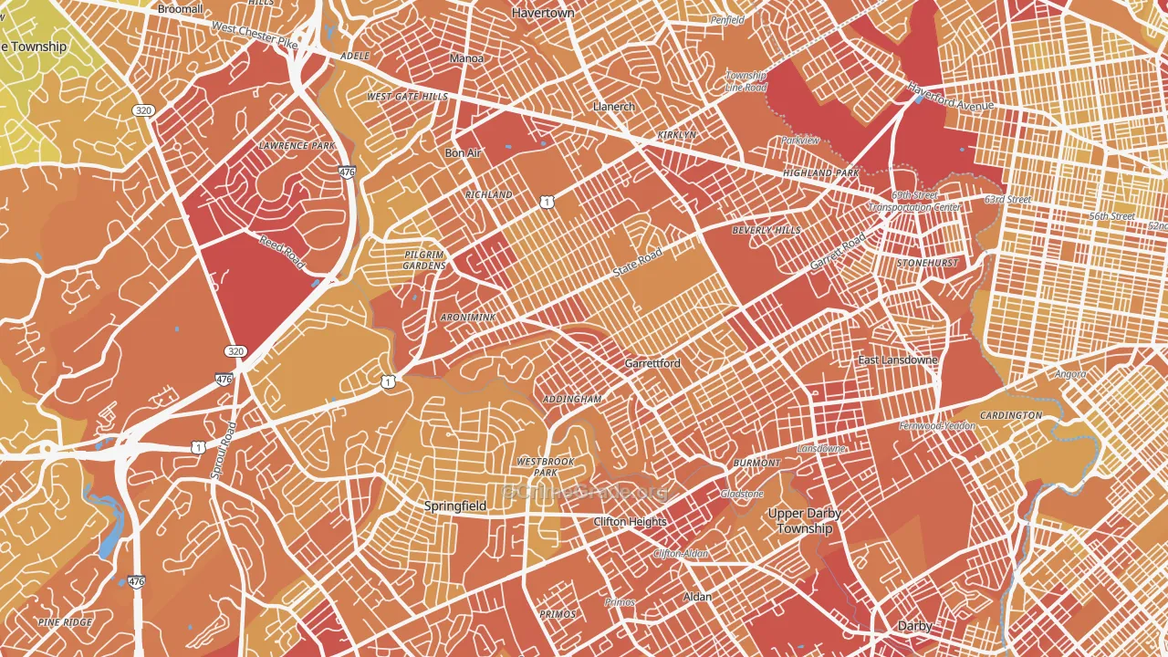 Drexel Hill, PA Map of Vehicle Theft Rates