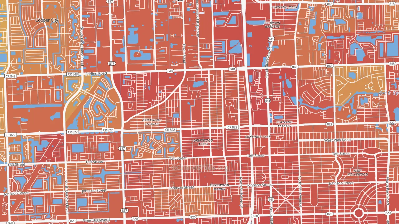 Driftwood, Hollywood, FL Map of Vehicle Theft Rates