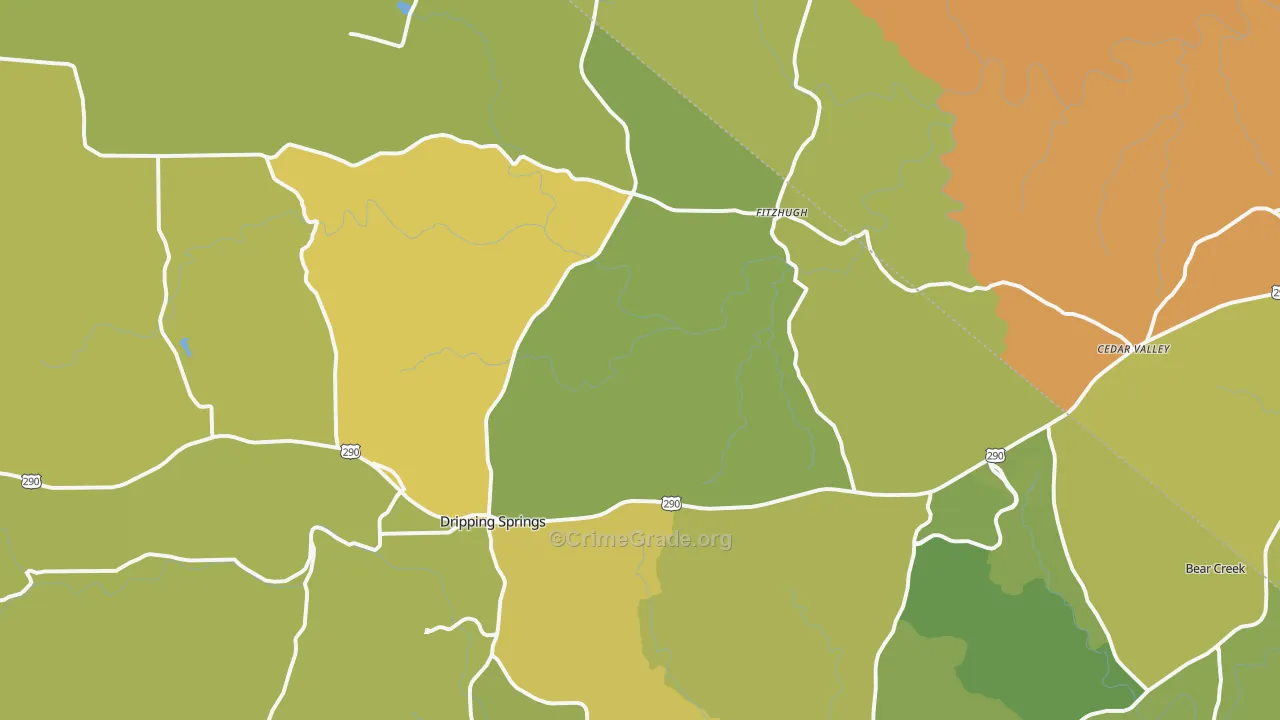 Dripping Springs, TX Map of Vehicle Theft Rates