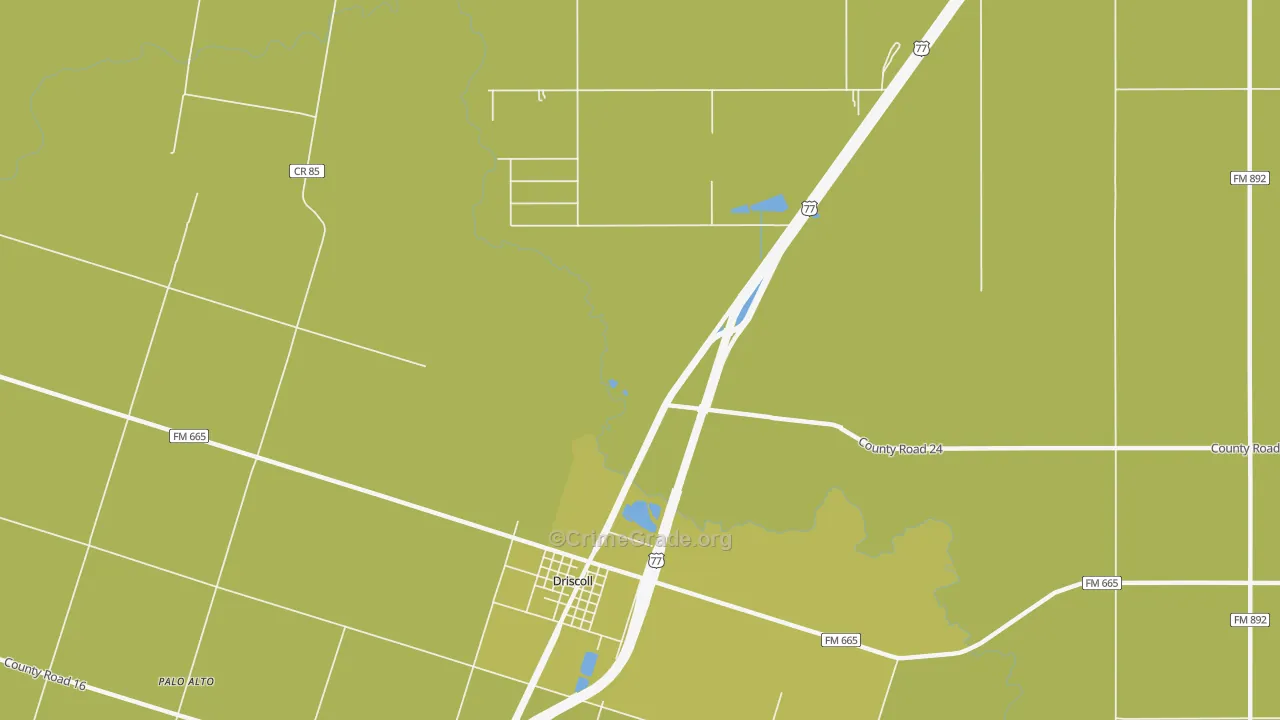 Driscoll, TX Map of Vehicle Theft Rates