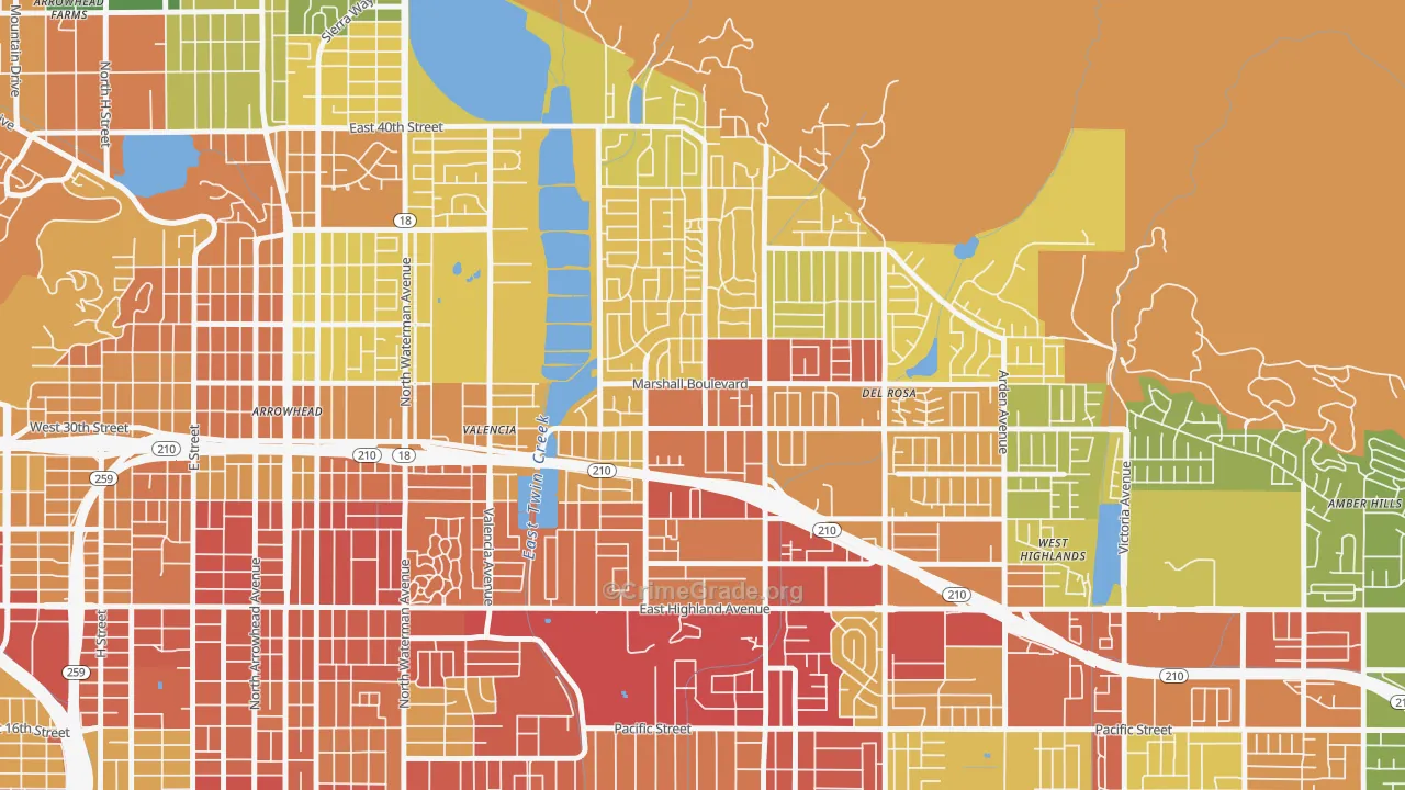 Drnag, San Bernardino, CA Map of Vehicle Theft Rates