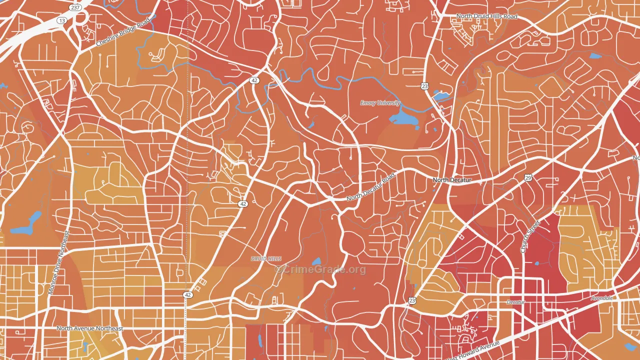 Druid Hills, GA Map of Vehicle Theft Rates