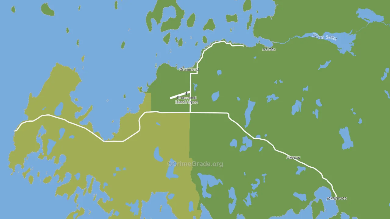 Drummond Island, MI Map of Vehicle Theft Rates