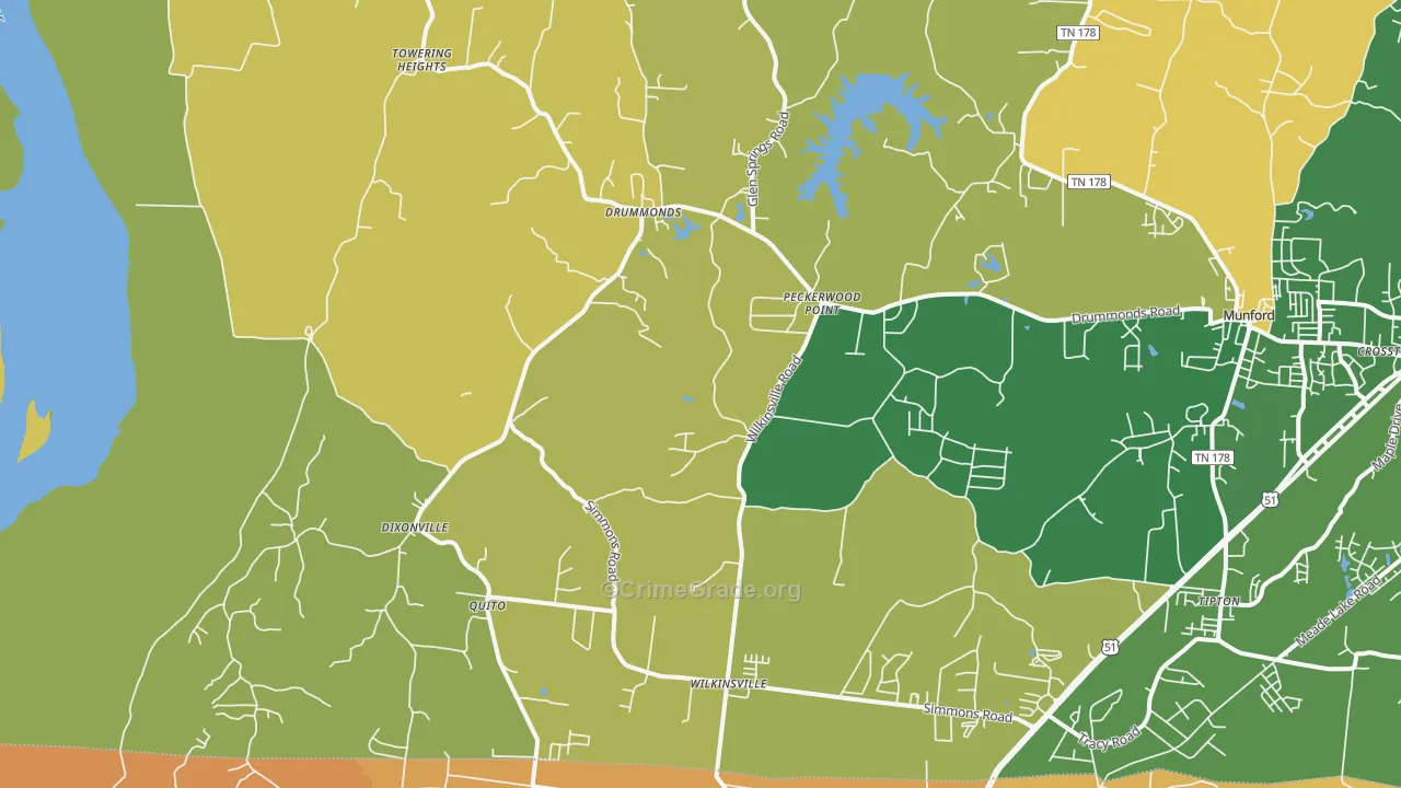 Drummonds, TN Map of Vehicle Theft Rates