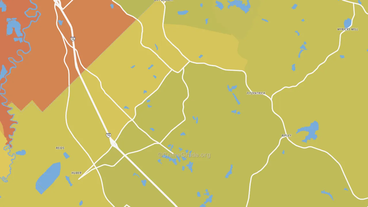 Dry Branch, GA Map of Vehicle Theft Rates