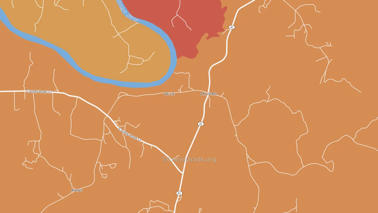 Dry Forks, AL Map of Vehicle Theft Rates