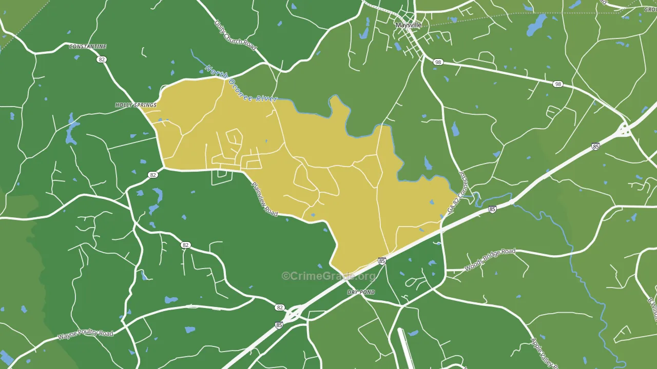 Dry Pond, GA Map of Vehicle Theft Rates