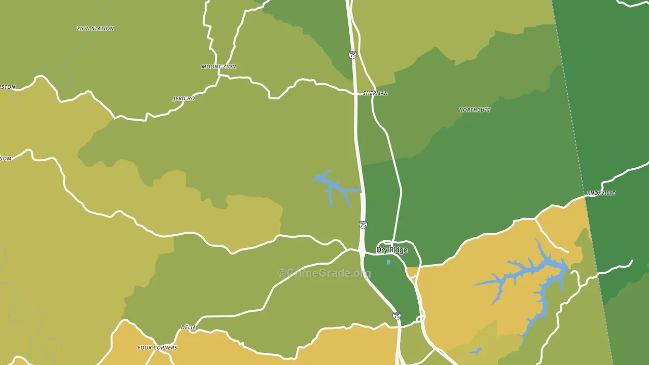 Dry Ridge, KY Map of Vehicle Theft Rates