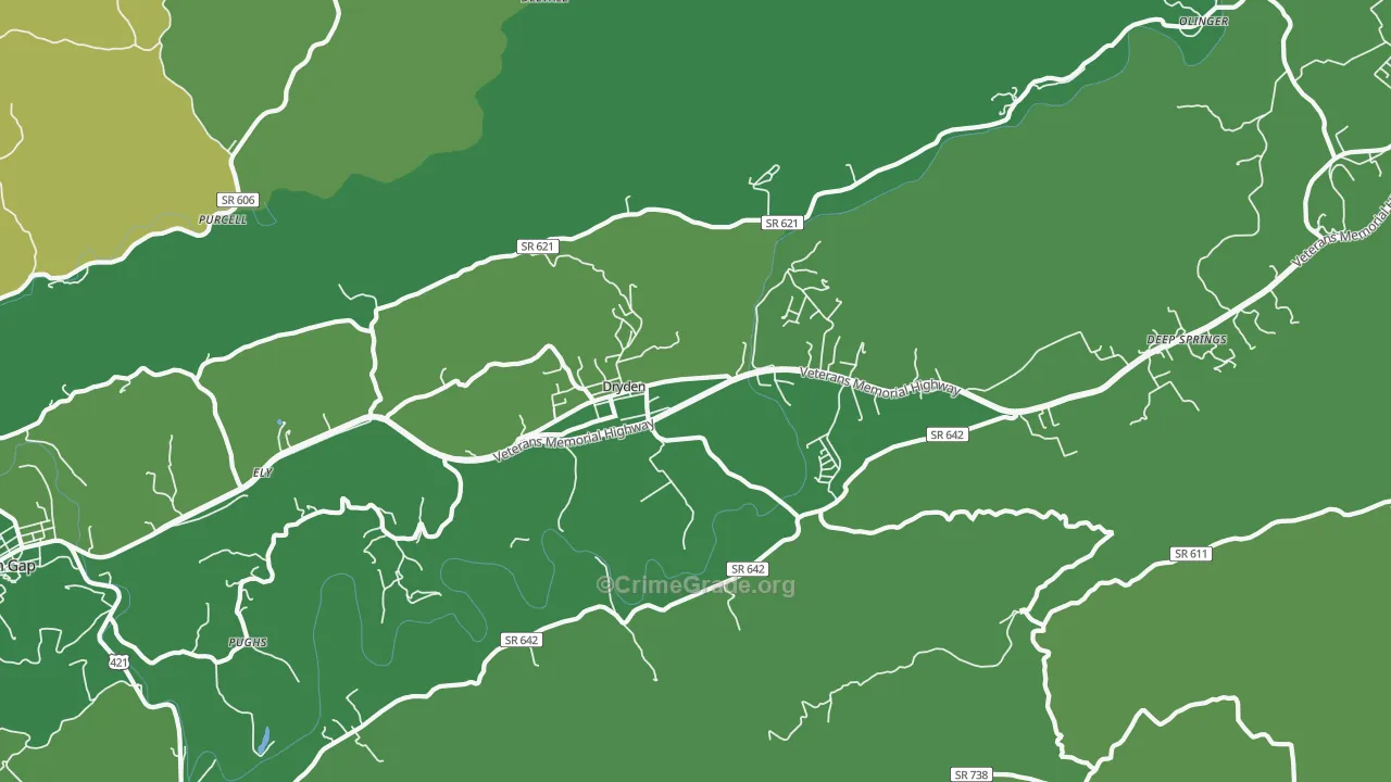 Dryden, VA Map of Vehicle Theft Rates