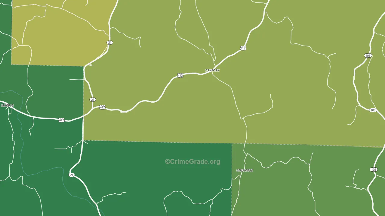 Dryfork, AR Map of Vehicle Theft Rates