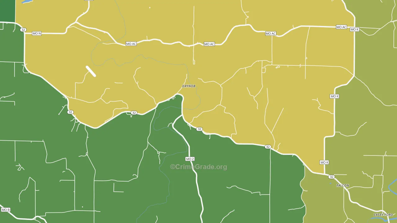 Drynob, MO Map of Vehicle Theft Rates